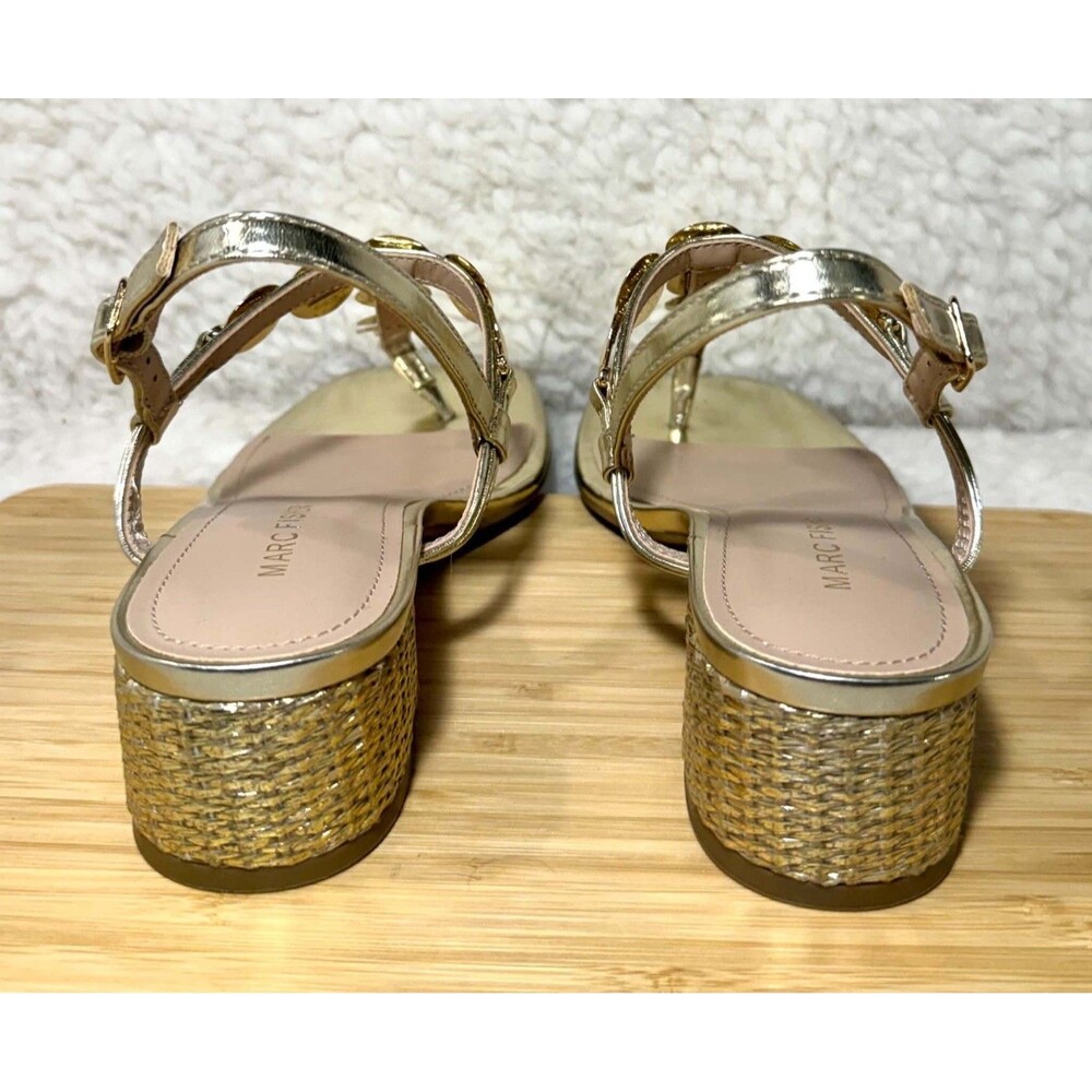 Marc Fisher Caylie Gold T-Strap Block Heel Sandals Womens 6.5M NEW - Picture 6 of 8